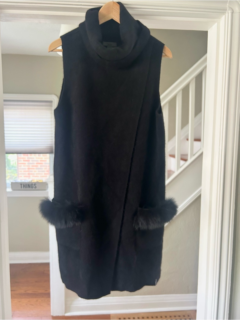 NWOT ⁠Rudsak rabbit fox wool blend sleeveless wrap vest⁠ cardigan poncho